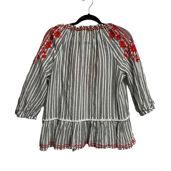 KATE SPADE BROOME STREET Striped Embroidered Peasant Top Blouse Black White XS - Picture 6 of 9
